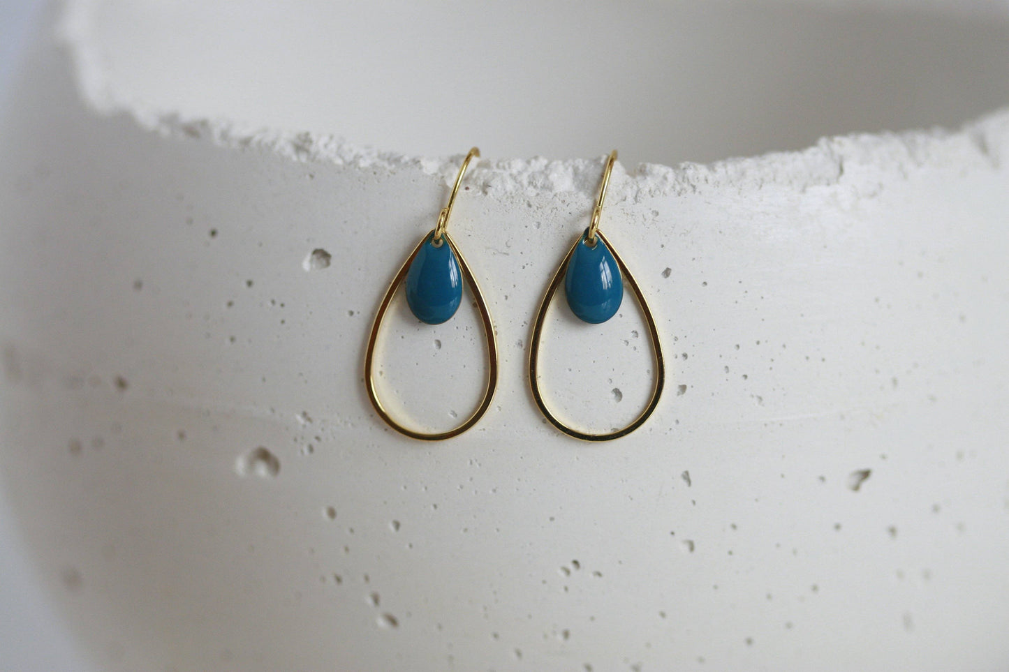 Kaiko Delicate Enamel Drop Earrings | Blue & Gold