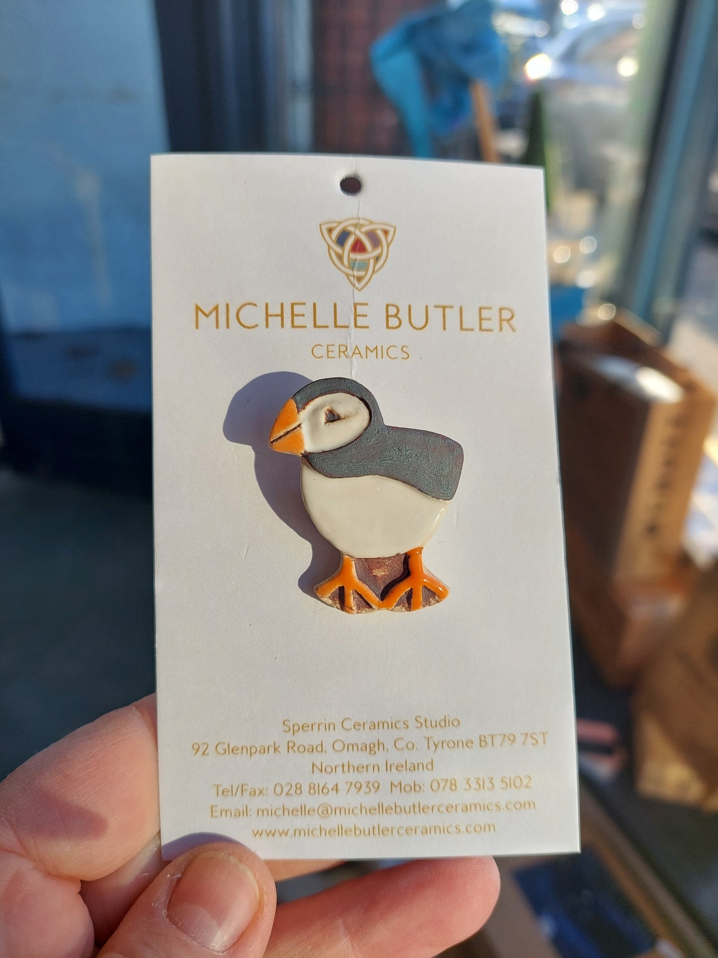 Ceramic Puffin Brooch by Michelle Butler