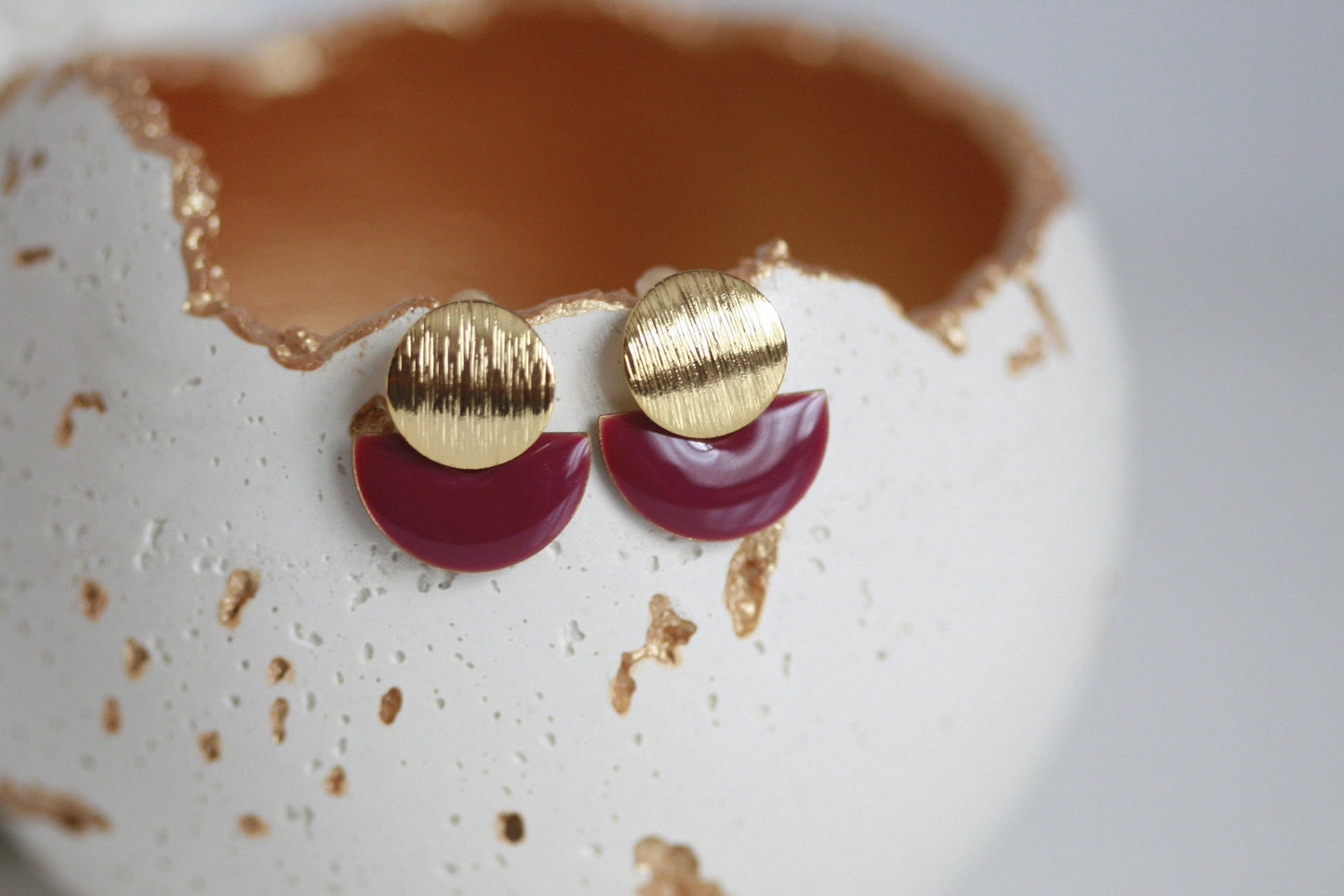 Enamel Semi Circle & Gold Studs