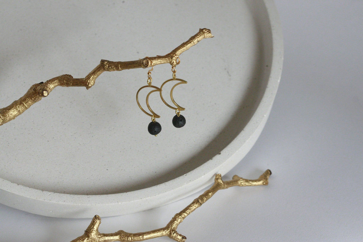 Lava Bead and Moon Earrings | Aromatherapy