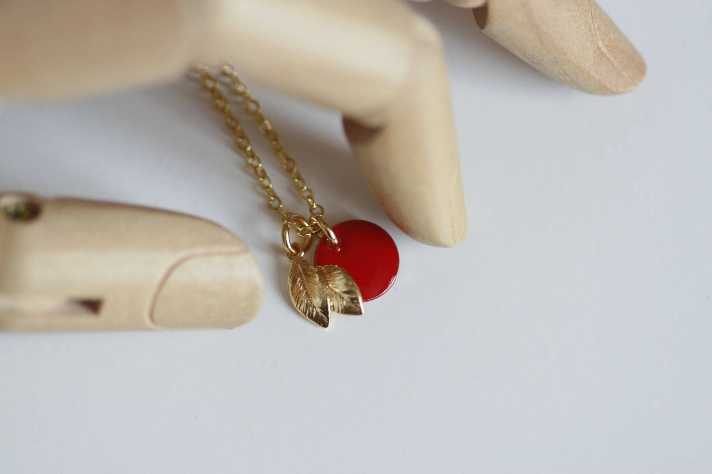 Kaiko Red Apple & Gold Leaf Necklace | Golden Orchard