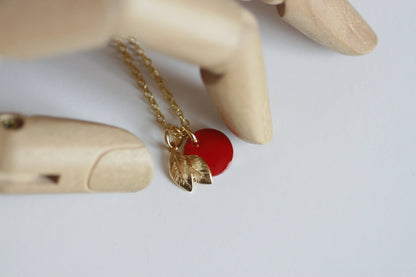 Kaiko Red Apple & Gold Leaf Necklace | Golden Orchard