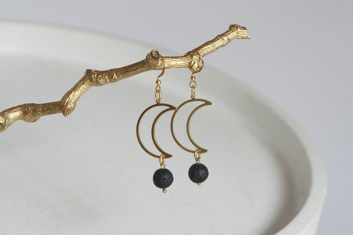 Lava Bead and Moon Earrings | Aromatherapy