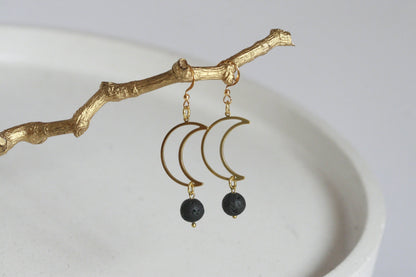 Lava Bead and Moon Earrings | Aromatherapy