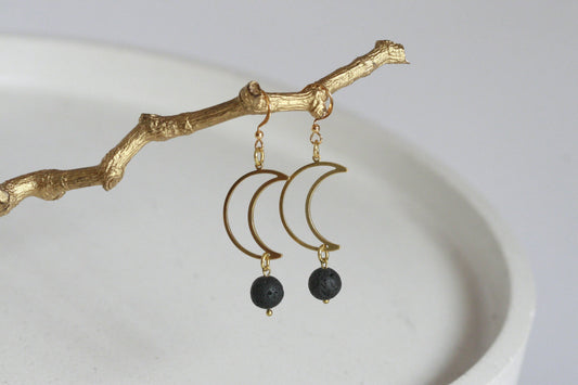 Lava Bead and Moon Earrings | Aromatherapy