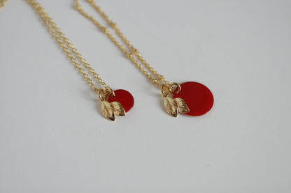 Kaiko Red Apple & Gold Leaf Necklace | Golden Orchard