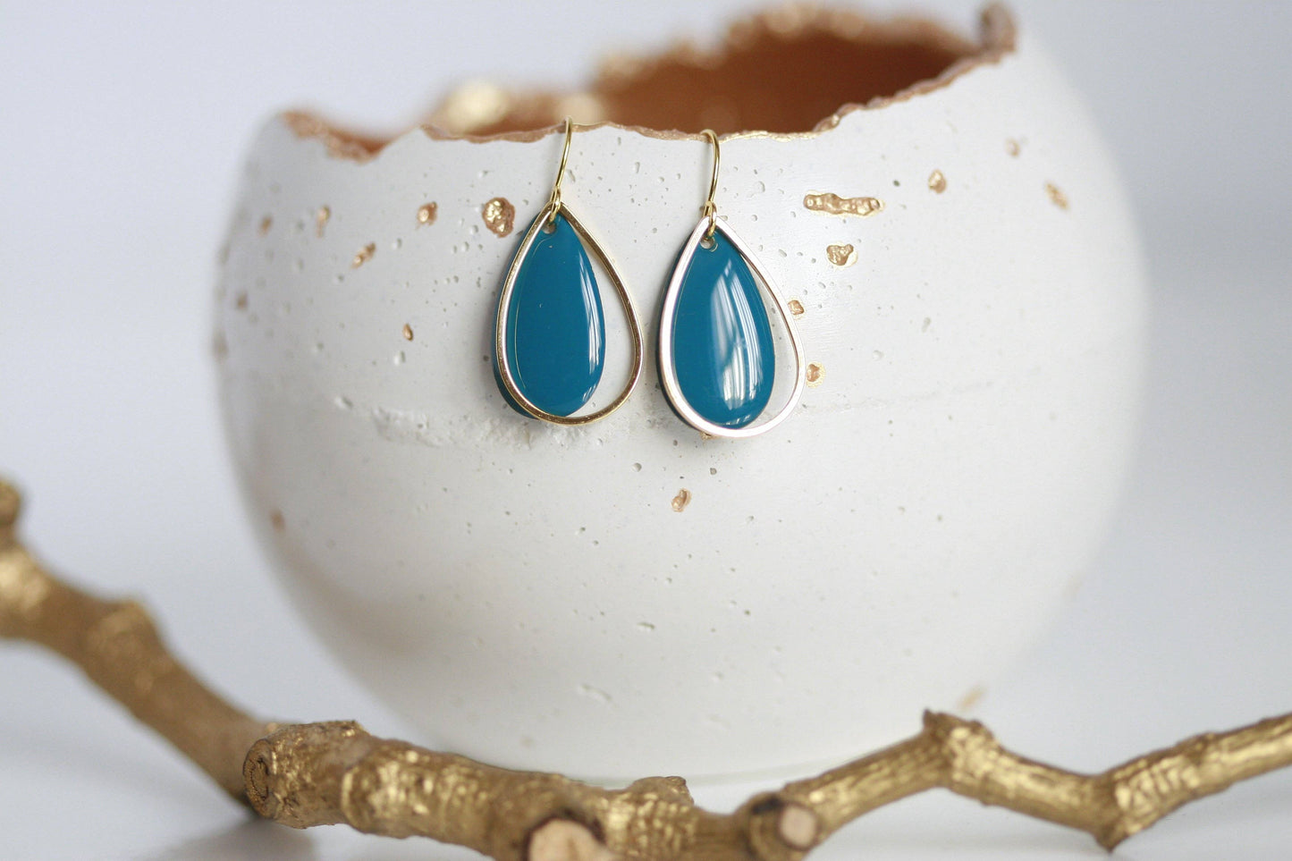 Kaiko Delicate Enamel Drop Earrings | Blue & Gold