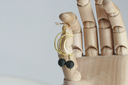 Lava Bead and Moon Earrings | Aromatherapy