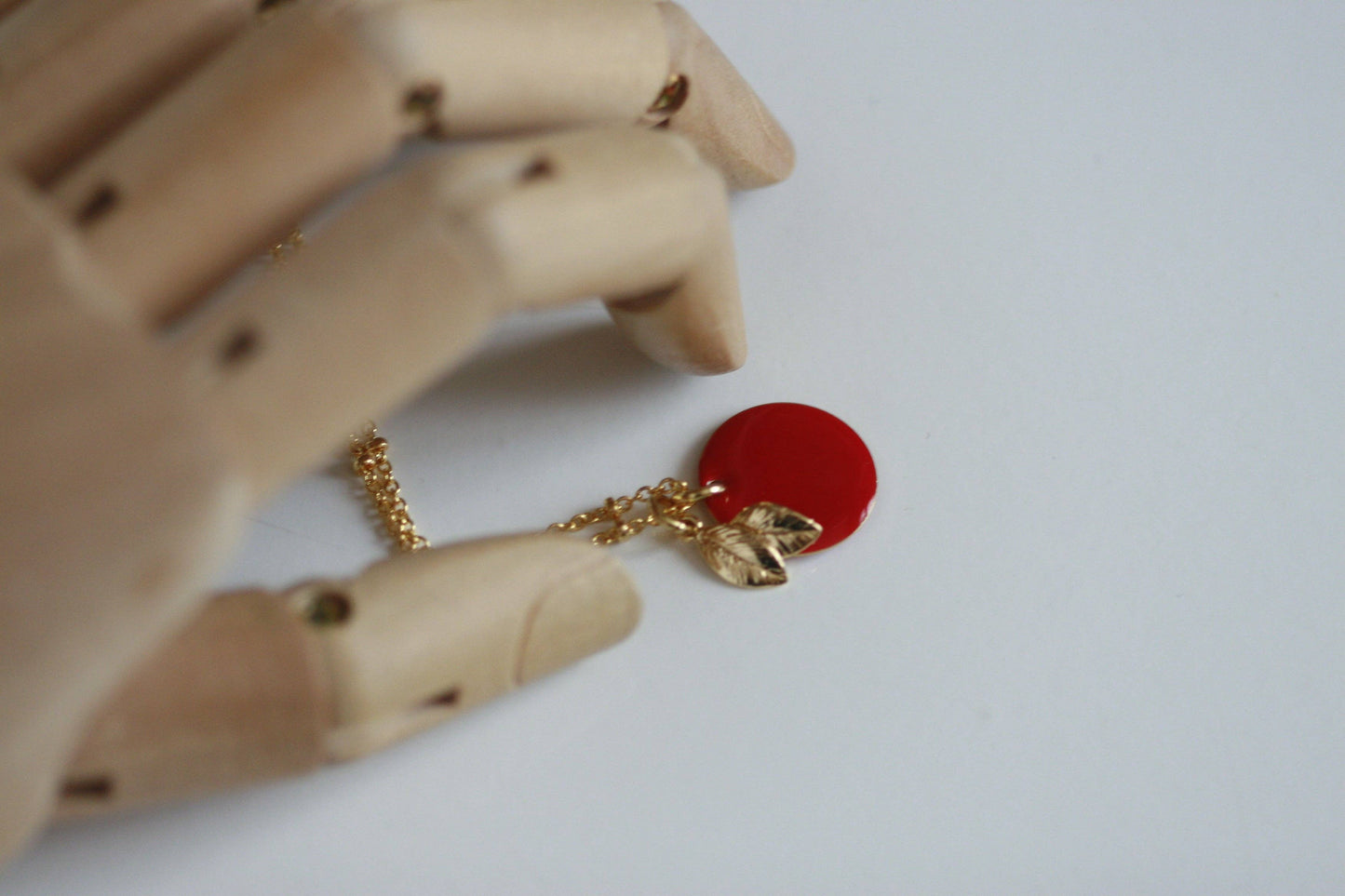 Kaiko Red Apple & Gold Leaf Necklace | Golden Orchard