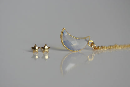 Delicate Moonstone Moon Necklace and Star Earrings  | Crystal Jewellery SET