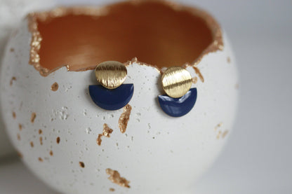 Enamel Semi Circle & Gold Studs