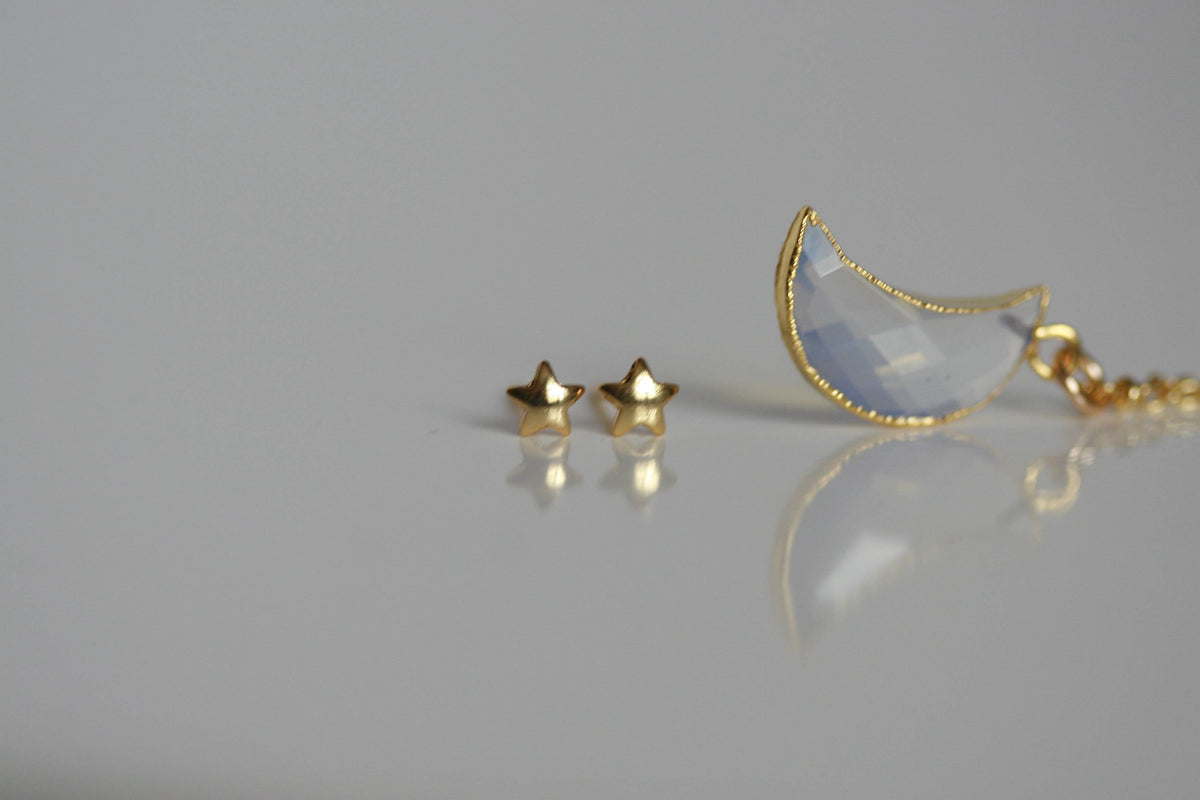 Delicate Moonstone Moon Necklace and Star Earrings  | Crystal Jewellery SET