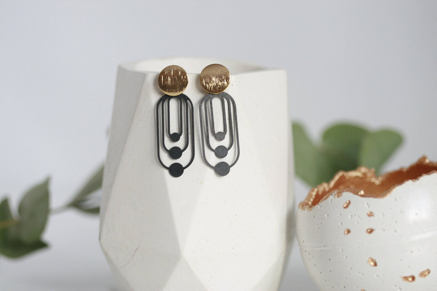 Black & Gold Art Deco Earrings | Studs