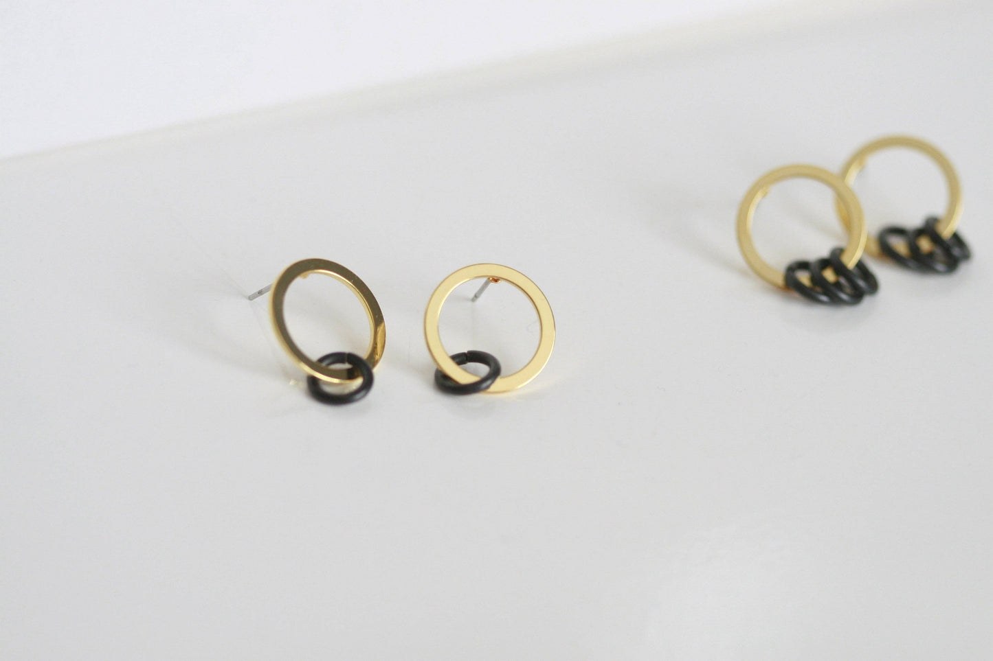 Delicate Black & Gold Earrings | Studs