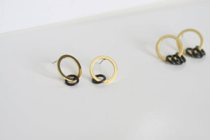 Delicate Black & Gold Earrings | Studs
