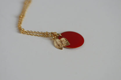 Kaiko Red Apple & Gold Leaf Necklace | Golden Orchard