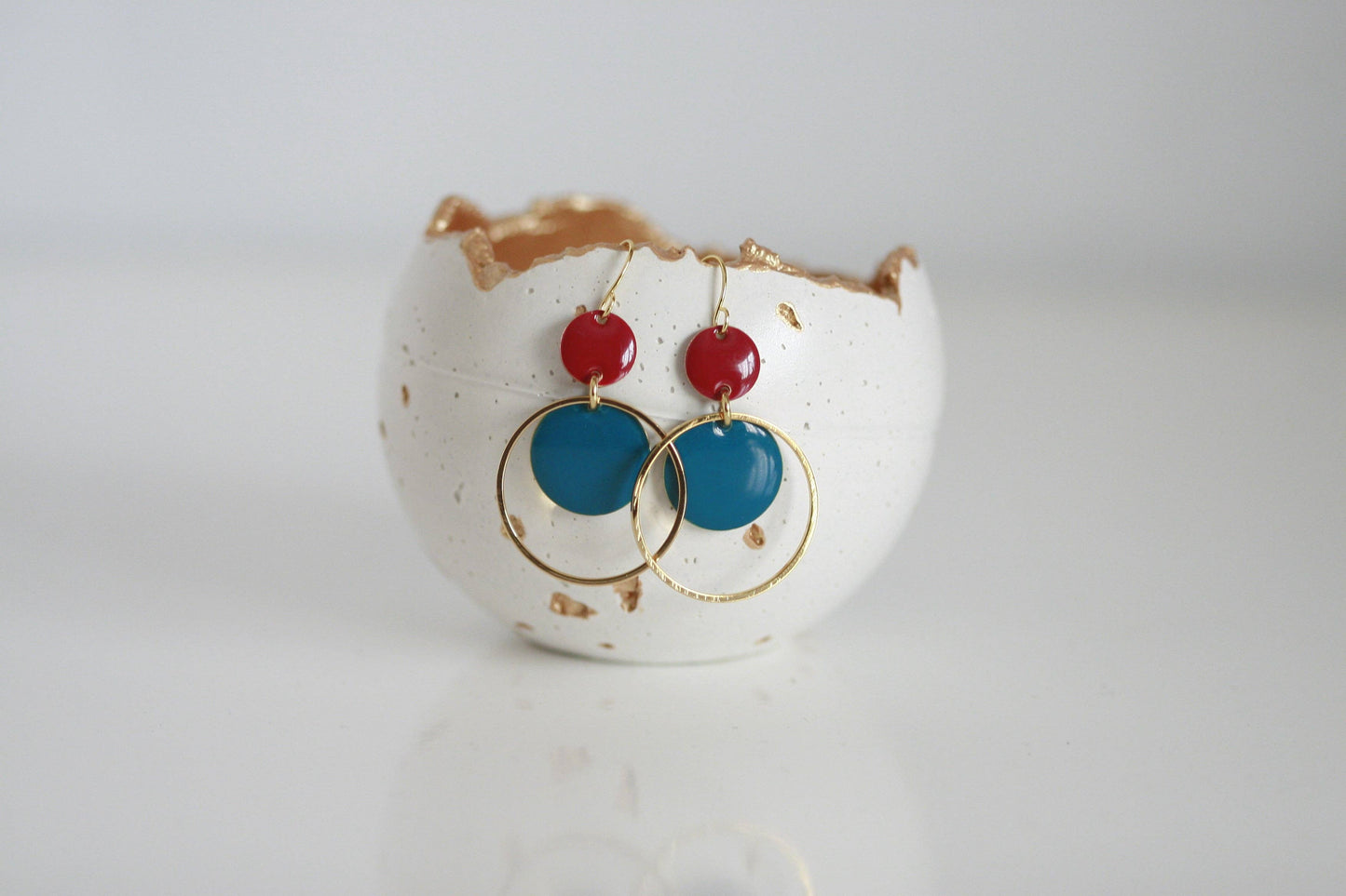 Blue & Red Enamel & Gold Earrings | Triple Circle