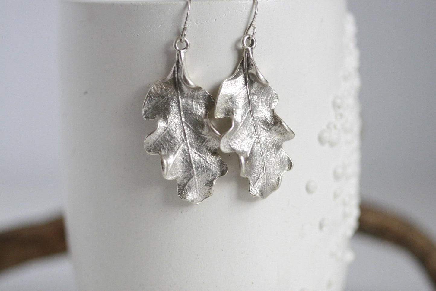 Large Oak Leaf Earrings  | Silver Plated