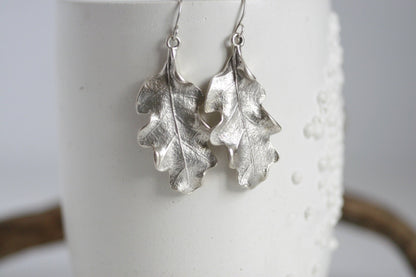 Large Oak Leaf Earrings  | Silver Plated