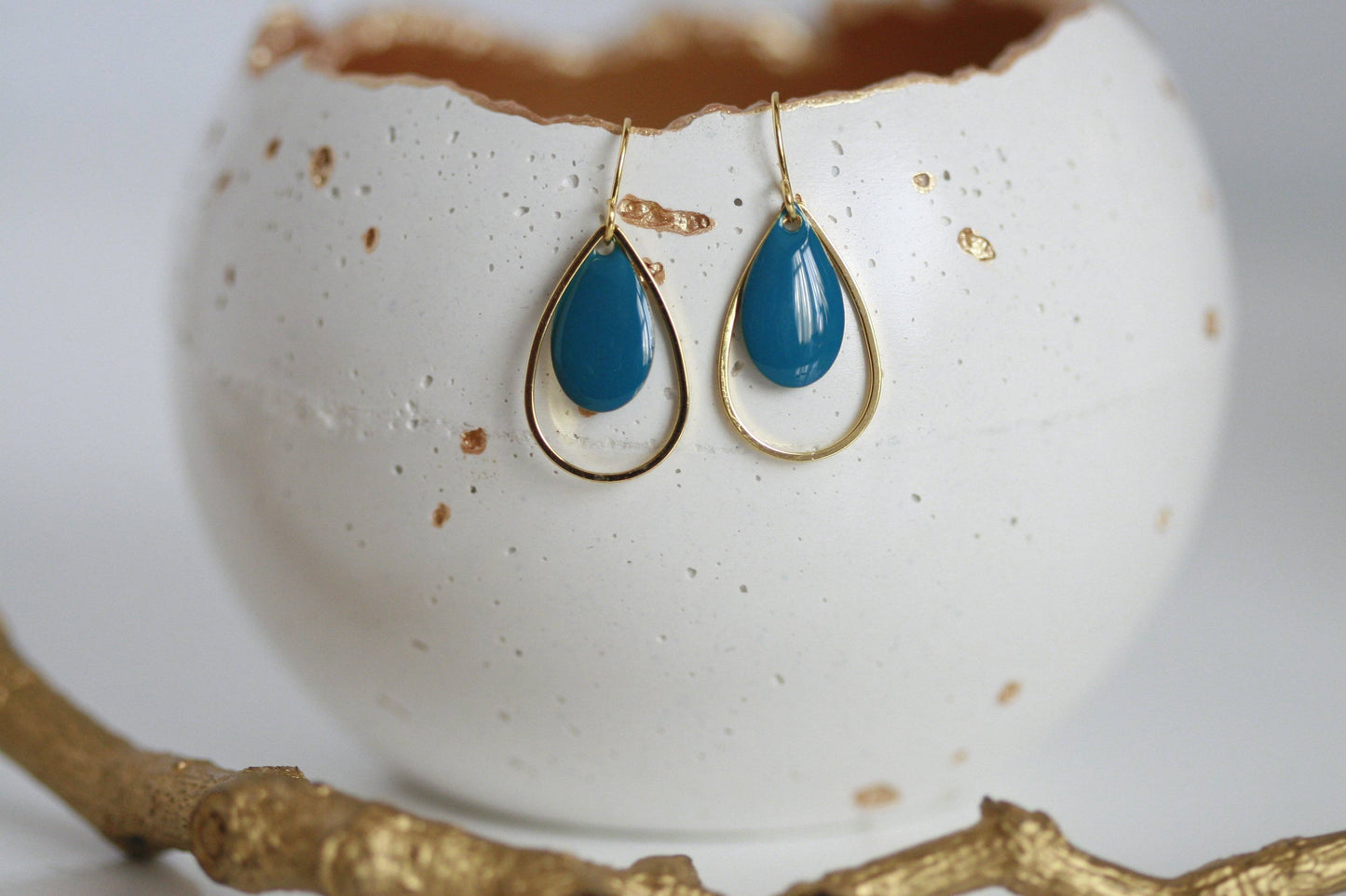 Kaiko Delicate Enamel Drop Earrings | Blue & Gold