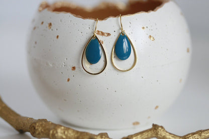 Kaiko Delicate Enamel Drop Earrings | Blue & Gold