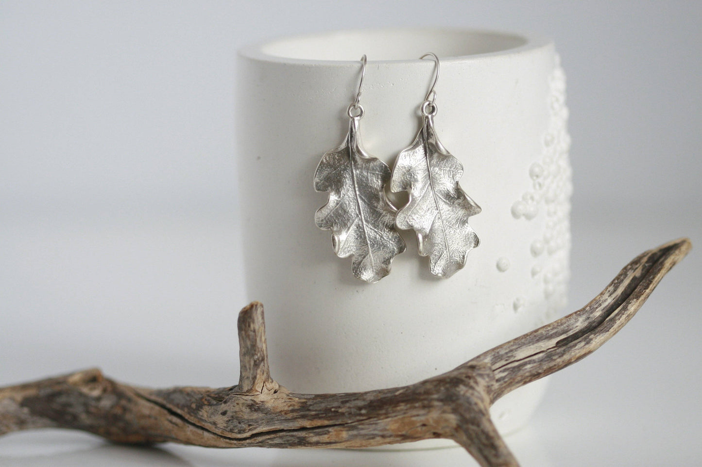 Large Oak Leaf Earrings  | Silver Plated