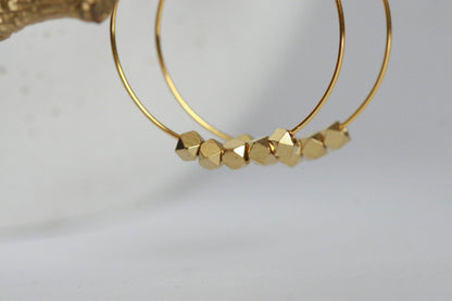 Brass Bead Hoop Earrings