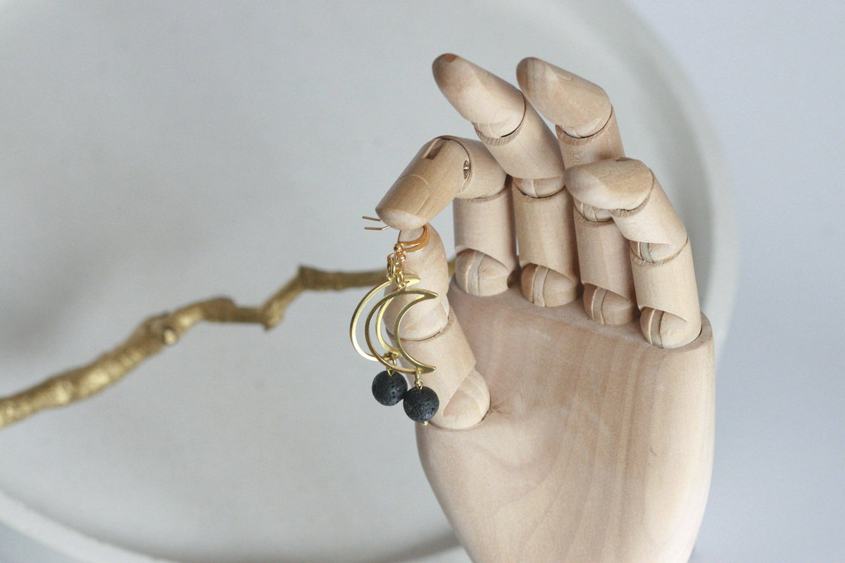 Lava Bead and Moon Earrings | Aromatherapy