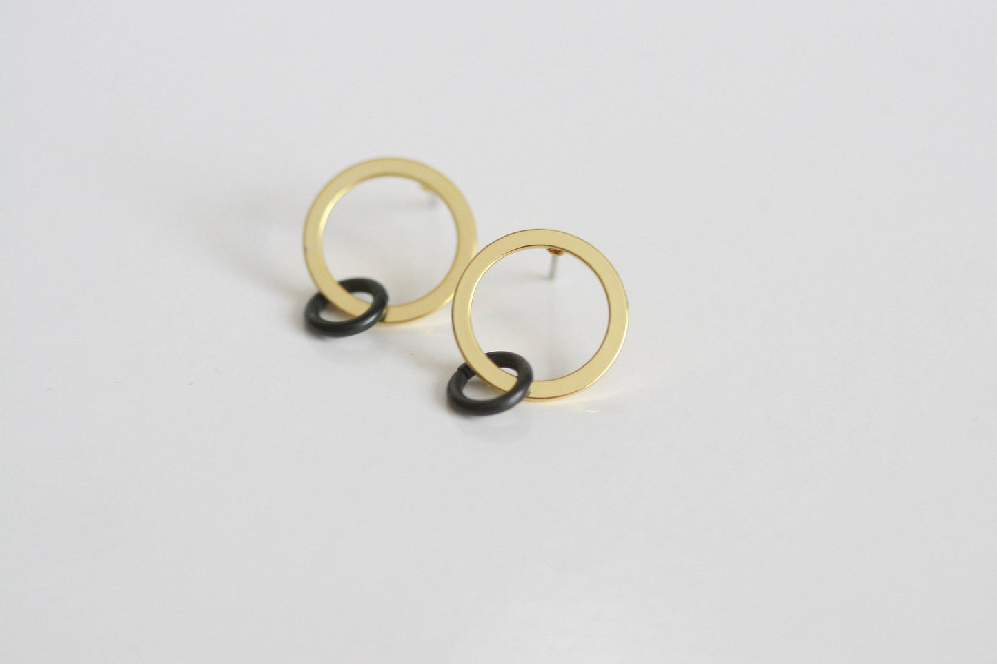 Delicate Black & Gold Earrings | Studs