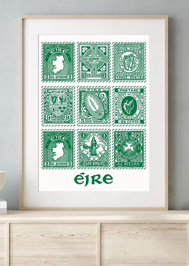 'Irish Stamps Art 'print by Claudia McElhill (A4 Print Unframed)