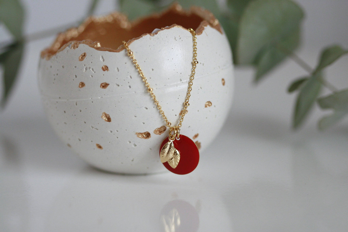Kaiko Red Apple & Gold Leaf Necklace | Golden Orchard