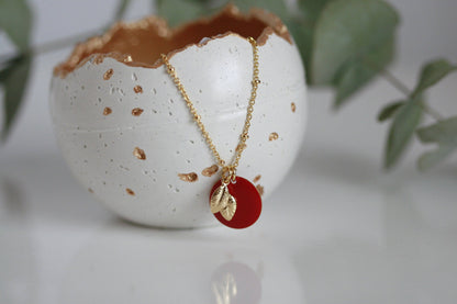 Kaiko Red Apple & Gold Leaf Necklace | Golden Orchard