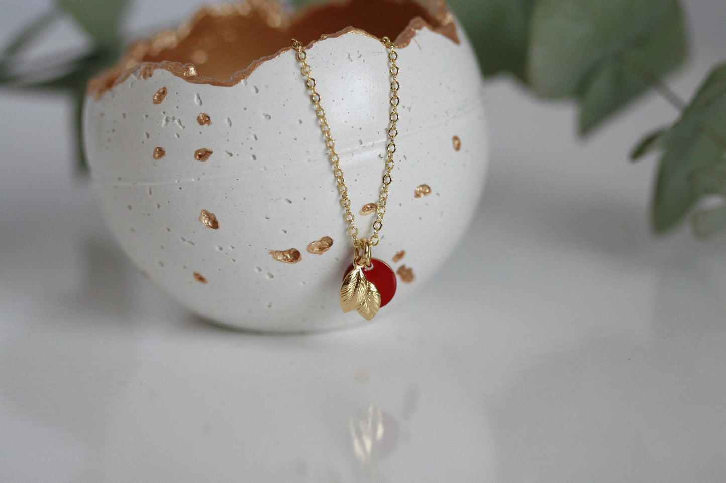Kaiko Red Apple & Gold Leaf Necklace | Golden Orchard