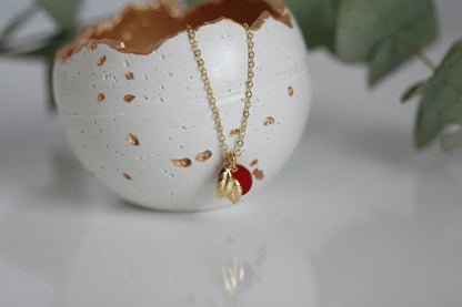 Kaiko Red Apple & Gold Leaf Necklace | Golden Orchard