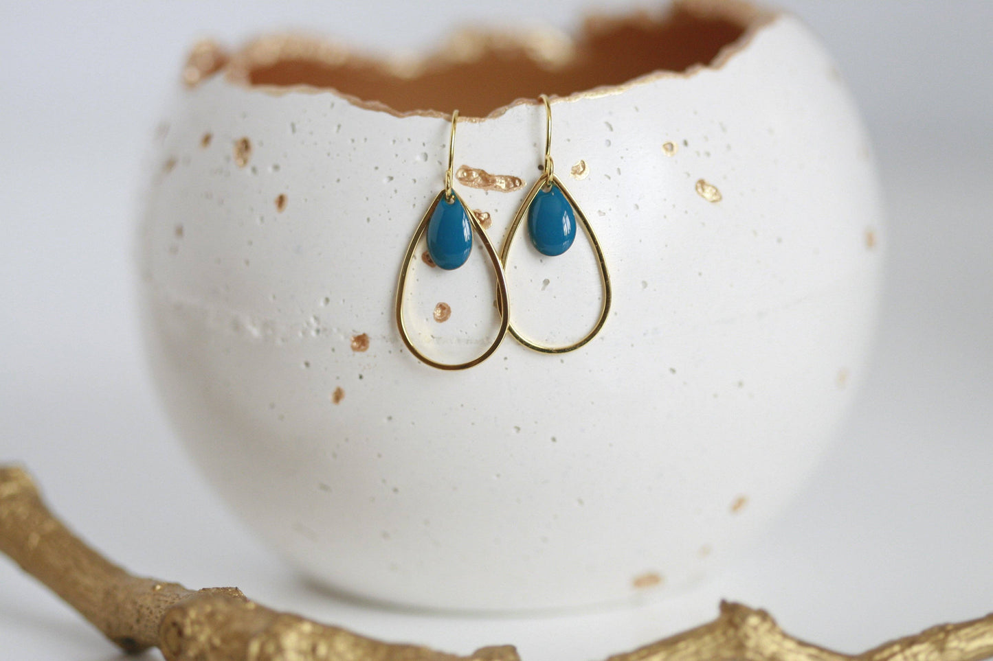 Kaiko Delicate Enamel Drop Earrings | Blue & Gold