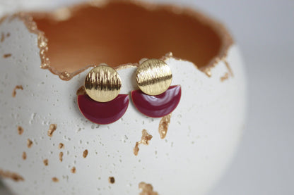 Enamel Semi Circle & Gold Studs