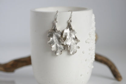 Large Oak Leaf Earrings  | Silver Plated