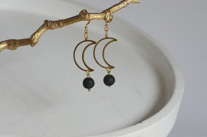 Lava Bead and Moon Earrings | Aromatherapy