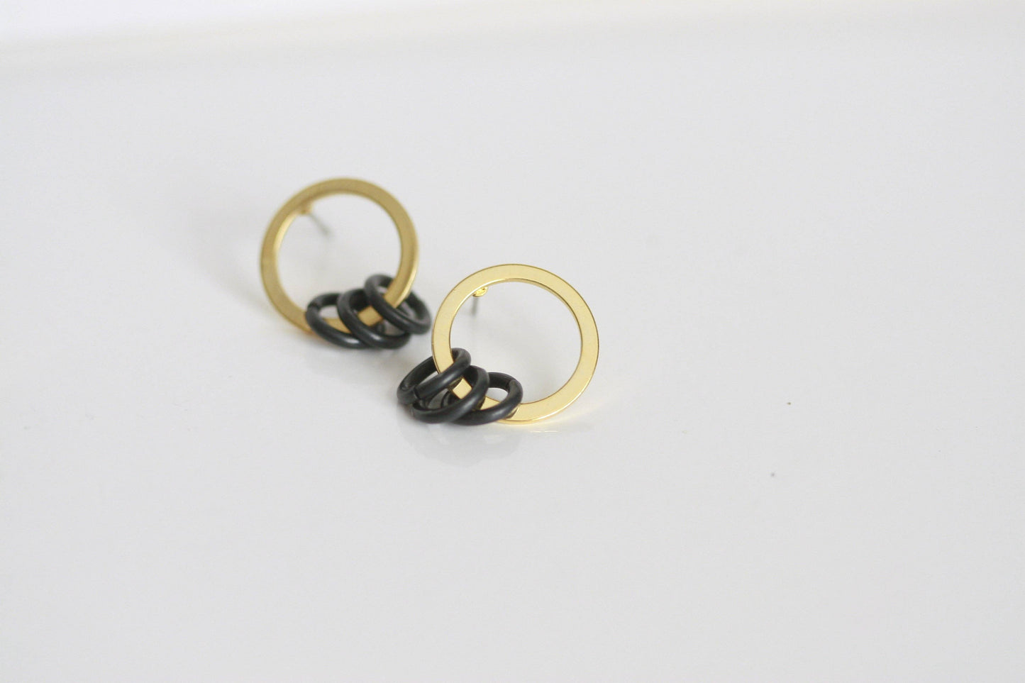 Delicate Black & Gold Earrings | Studs