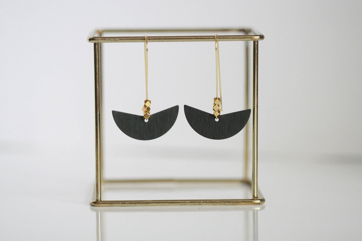 Black Brass Moon Earrings | Semi-circle