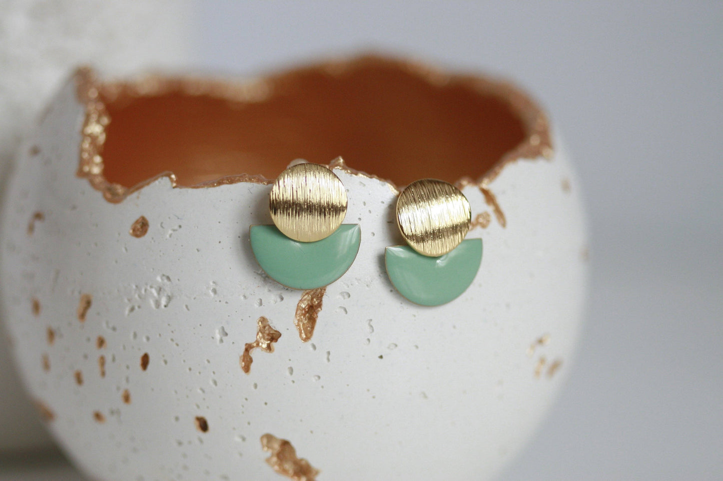 Enamel Semi Circle & Gold Studs