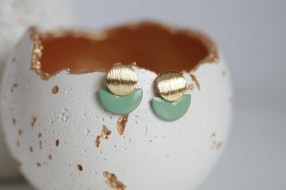 Enamel Semi Circle & Gold Studs